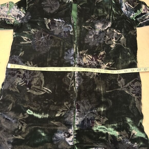 Eva Franco Anthropologie Green Floral Velvet Car Coat, Size Small - Picture 5 of 9